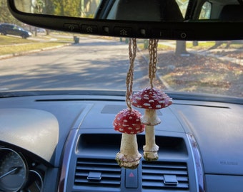 Mushroom Car Charm, Mushroom Car Decor, Rear View Mirror Charm, Amanita Muscaria