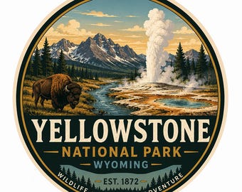 Yellowstone National Park Vintage Vinyl Decal | Buffalo & Geyser Adventure Sticker | Outdoor Travel Decal