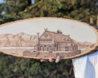ORIGINAL: Imagen pirograbada del Gran Salón de Edoras de El Señor de los Anillos