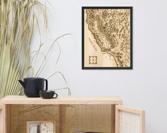 Póster enmarcado con mapa inspirado en El Señor de los Anillos de California