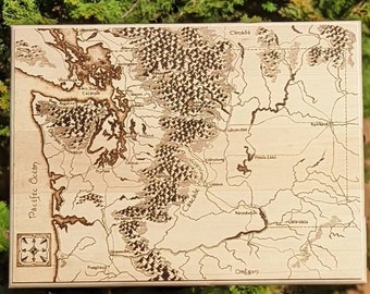Estado de Washington: Impresión Giclée de un mapa pirograbado inspirado en ESDLA sobre papel artístico