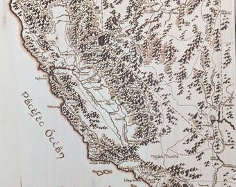 California - Giclée *PRINT* de un mapa pirograbado de California inspirado en ESDLA