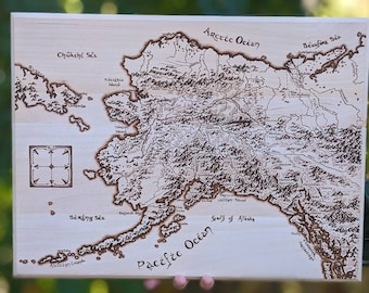 Alaska: IMPRESIÓN Giclée de un mapa pirograbado inspirado en ESDLA
