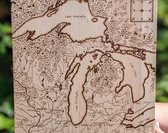Michigan - Giclée *IMPRESIÓN* de un mapa pirograbado inspirado en ESDLA