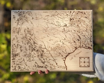 Impresión giclée de Texas de un mapa pirograbado inspirado en ESDLA