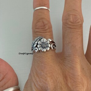 Sterling Silver Sunflower Ring, Flower Ring, Boho Ring, Hippie Ring, Floral Ring, Wildflower Ring, Ring for Women, Flower Jewelry