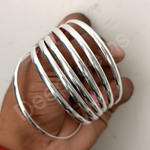 Set of 7 handmade sterling silver bangle bracelets - half round bangles - set of bangles - 925 solid sterling silver - semanario bangles