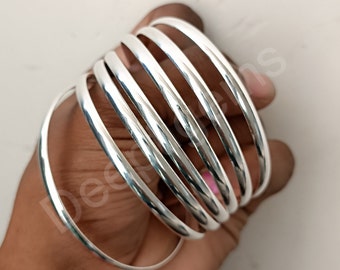 Set of 7 handmade sterling silver bangle bracelets - half round bangles - set of bangles - 925 solid sterling silver - semanario bangles