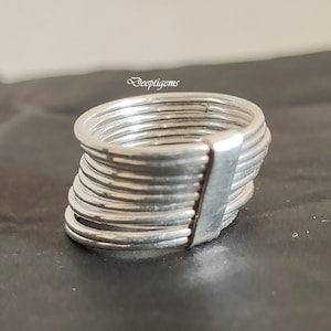 Statement Wrap Ring Wraparound Silver Wire ring Sterling Silver Ring Statement Ring Silver wide wrap Ring Multi Layer Silver Wire Rings