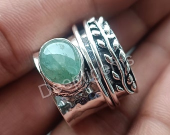 Aquamarin Ring, Naturstein Ring, Spinner Ring, Blatt Ring, 925Sterling Silber Ring, Sorgenring, Yoga Ring, Silber Bandring, Geschenk für sie