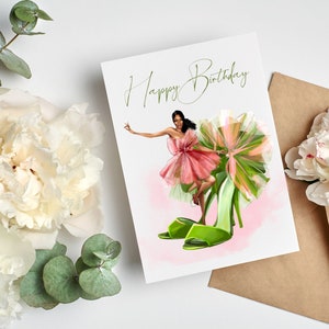 Soror Greeting Cards Pink and Green Cards Happy Birthday Sis Congratulations Shoe Cards image 3