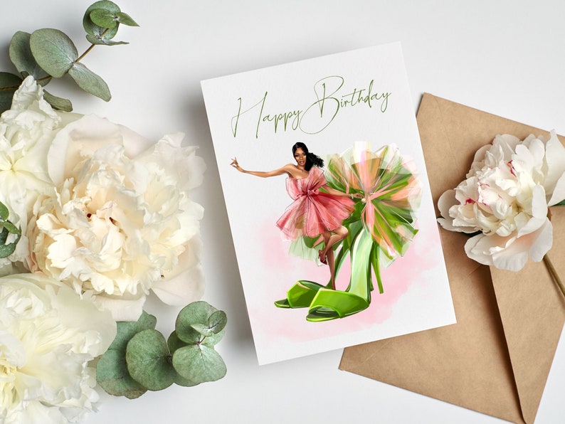 Soror Greeting Cards Pink and Green Cards Happy Birthday Sis Congratulations Shoe Cards image 3