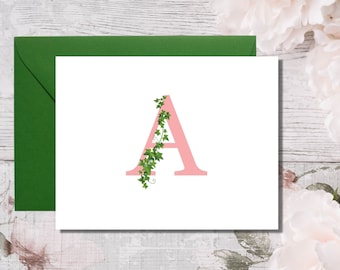 Pink and Green cards | Monogram Gifts | Sorority notecards | Pink Ivy Monogram | Personalized Notecards | Say Hello | Thank You