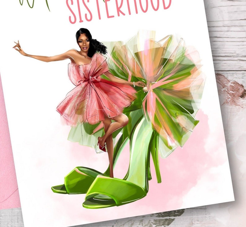 Soror Greeting Cards Pink and Green Cards Happy Birthday Sis Congratulations Shoe Cards image 2