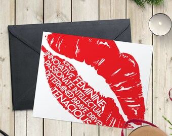 Red Lip Note cards, Sassy Stationery, Fearless Leader, Gift for Boss, Fierce, Bold Greeting Card, Women's History Month