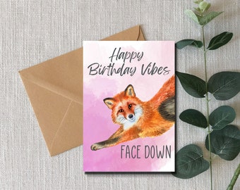 Naughty Birthday Card, Sexy Fox, Kraft Envelope
