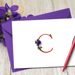 Red Monogram Notecards Sorority notecards Red Monogram Gifts Personalized Notecards Say Hello Thank You African Violets image 2