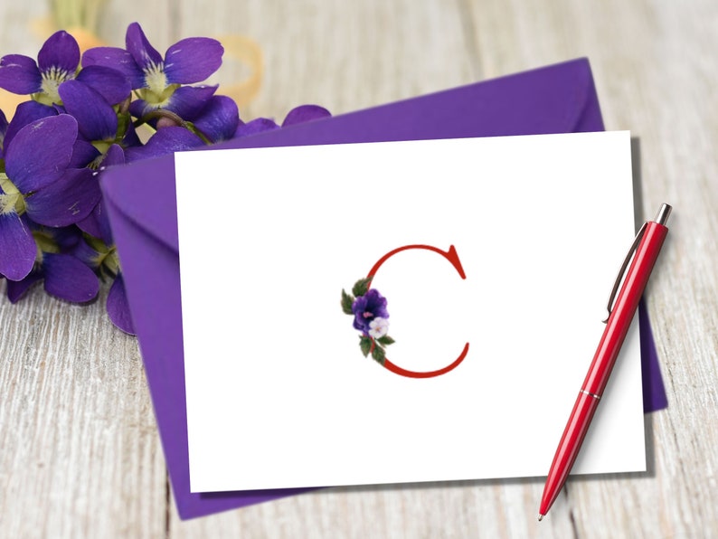 Red Monogram Notecards Sorority notecards Red Monogram Gifts Personalized Notecards Say Hello Thank You African Violets image 2