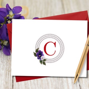 Red with African Violet Monogram | Sorority notecards |  Red Monogram Gifts | Personalized Notecards | Say Hello | DST
