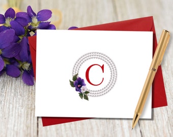 Red with African Violet Monogram | Sorority notecards |  Red Monogram Gifts | Personalized Notecards | Say Hello | DST