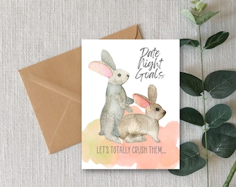 Date Night Goals Card | Anniversary Card for Him | Sexy Card for Him | Just Because Bunny Card | Screw Like Rabbits, Bunny Love