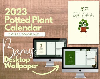 2023 Plant Desk Calendar | Monthly Calendar | A5 Calendar Dashboard | Calendar with Wooden Block | Instant Download