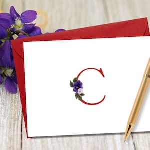 Red Monogram Notecards Sorority notecards Red Monogram Gifts Personalized Notecards Say Hello Thank You African Violets image 1
