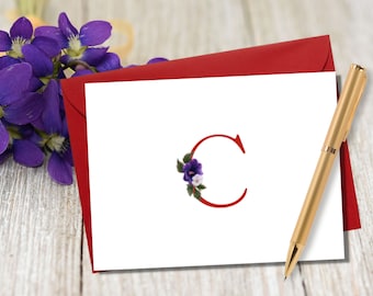 Red Monogram Notecards | Sorority notecards |  Red Monogram Gifts | Personalized Notecards | Say Hello | Thank You | African Violets