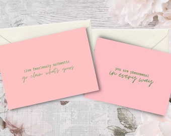 Phenomenal Woman, Pink and Green Stationery, Live Fearlessly Authentic, Thank You Cards, Blank Note cards