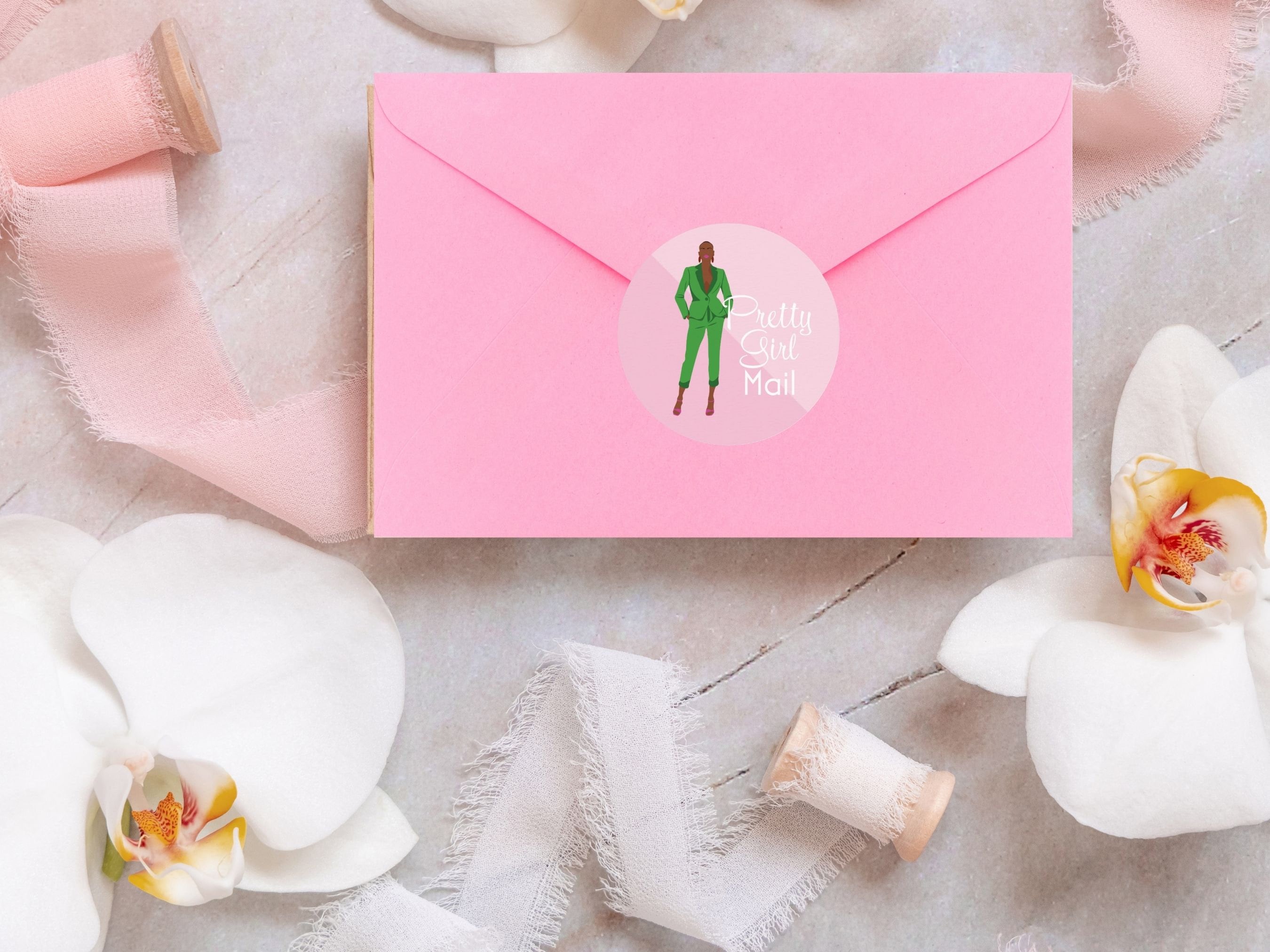 Stylish Envelope Seals, Pretty Girl Mail, Pink, and Green Stationery ...