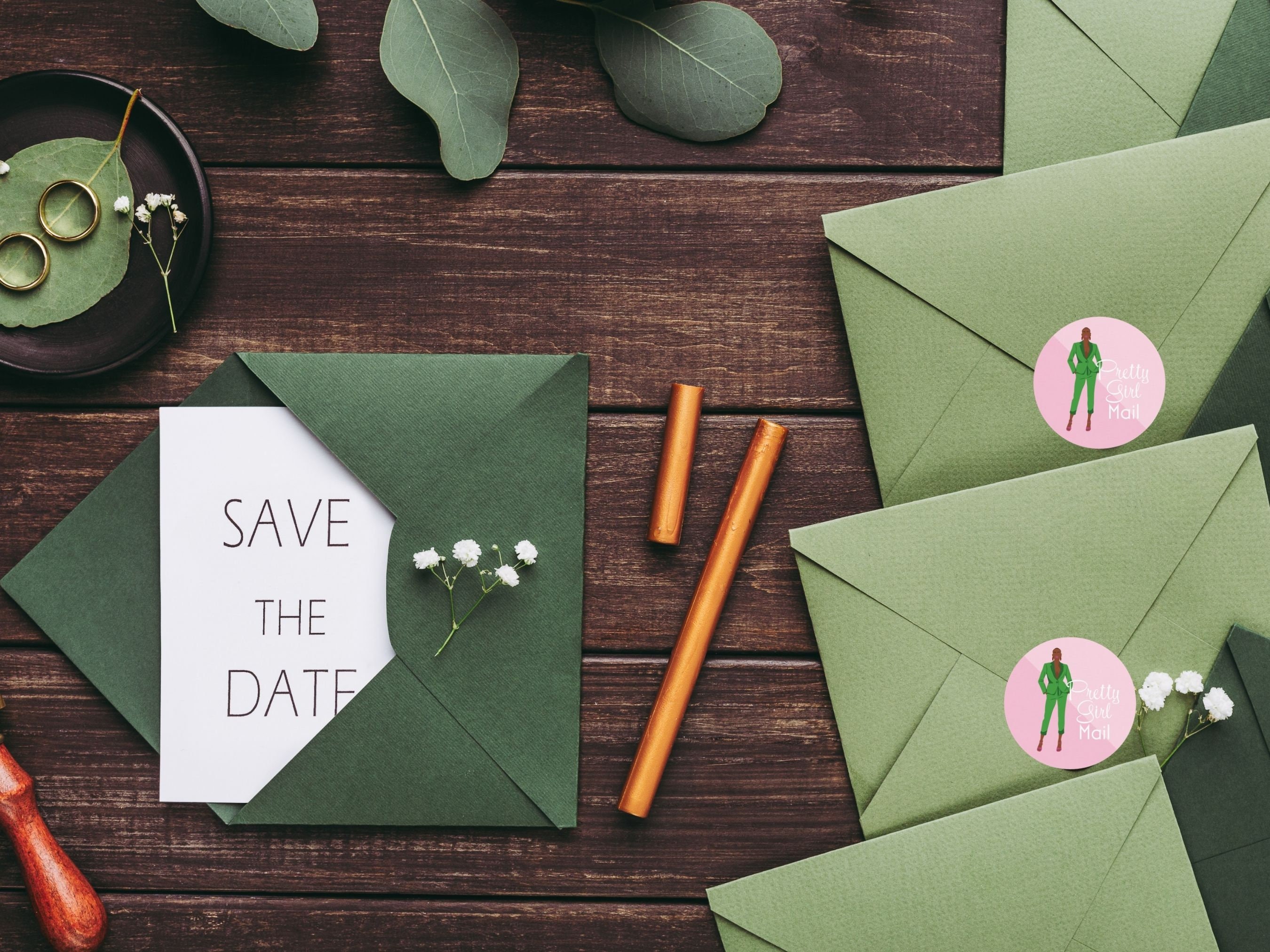 Stylish Envelope Seals, Pretty Girl Mail, Pink, and Green Stationery ...
