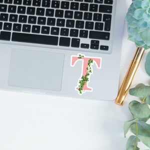 Pink and Green Monogram Sticker, Monogram Ivy Gifts, Water Bottle Stickers, Car Decal, Waterproof Stickers, image 6