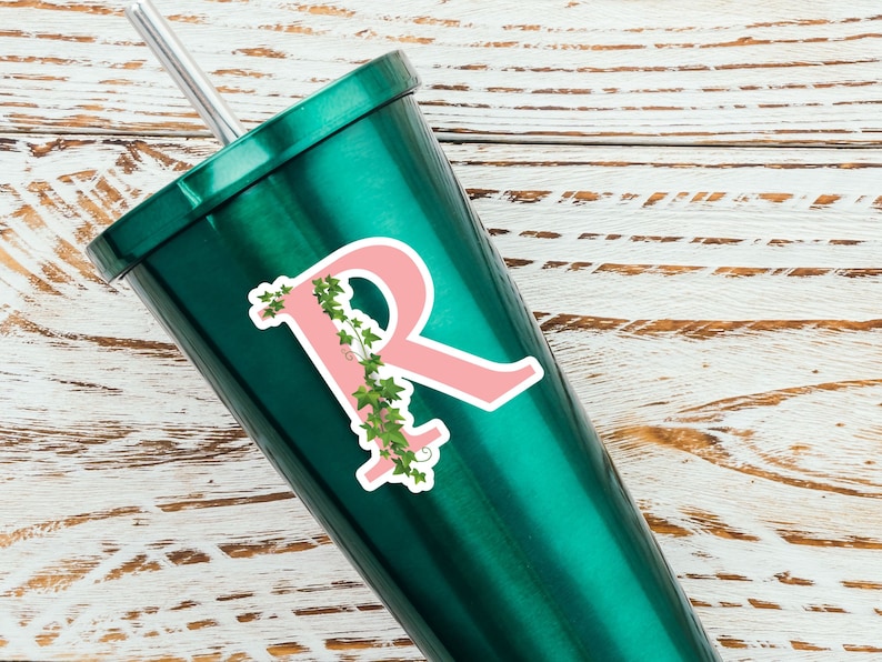 pink and green monogram tumbler sticker, pink and ivy gifts, ivy planner, pink and green aka monogram, aka, pretty girl stickers, monogram gifts