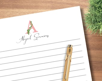 Personalized Pink Notepad with Green Ivy Design - Custom Name Floral Desk Organizer - Office Stationery Gift for Women, Coworkers, Teachers