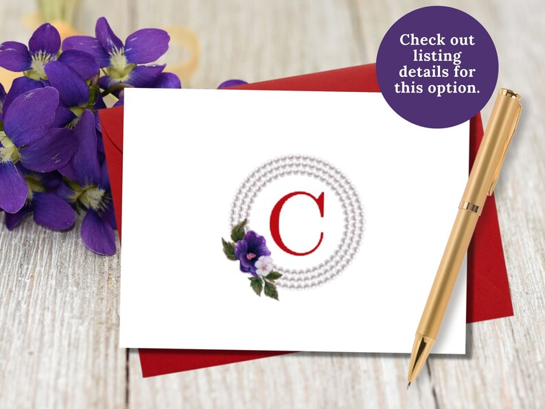 Red Monogram Notecards Sorority notecards Red Monogram Gifts Personalized Notecards Say Hello Thank You African Violets image 4