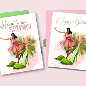 Soror Greeting Cards Pink and Green Cards Happy Birthday Sis Congratulations Shoe Cards image 1