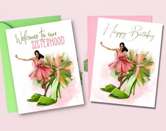 Soror Greeting Cards | Pink and Green Cards | Happy Birthday Sis | Congratulations | Shoe Cards