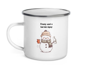 Funny Holiday Enamel Mug, Frosty the Snowman Gift