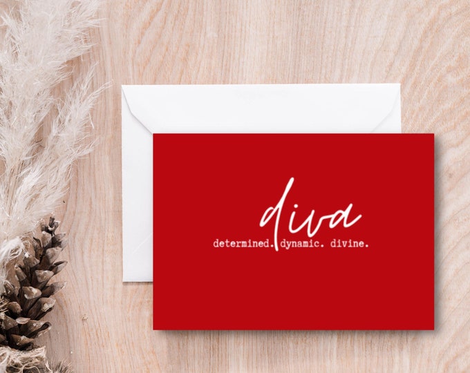 Featured listing image: Diva Thank You Cards, Red and White Sorority Cards, Minimalist Stationery, Notecards with Envelopes, Greek Greetings