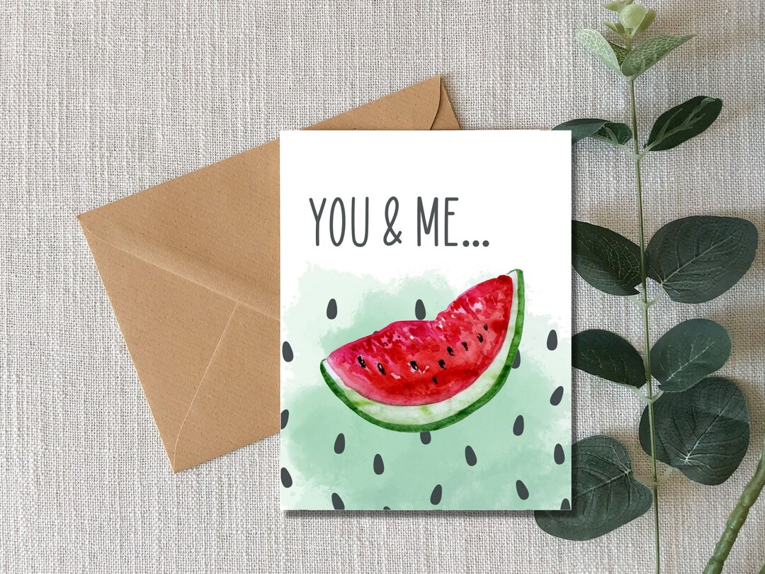 Watermelon Love Card: Funny Watercolor Anniversary Card - Etsy