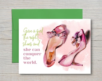 Pink and Green Notecards | Shoe Lover Gifts | Welcome Soror | Sorority Inspired Cards | Greek Greeting Cards | Shoe Quotes