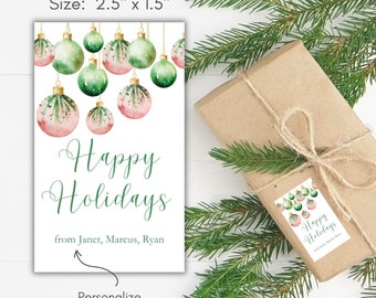 Holiday Gift Pink and Green Tags, Christmas stickers, Personalized Gift Tags