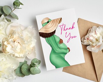 pink and green baby shower, mom to be, thank you notes, new mom, baby bump cards