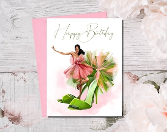 Soror Greeting Cards | Pink and Green Cards | Happy Birthday Sis | Congratulations | Shoe Cards