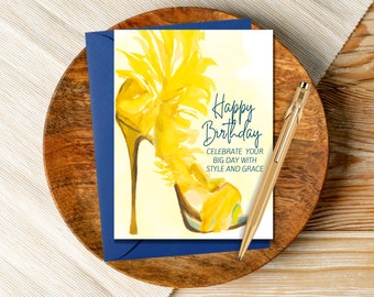 Happy birthday Card, luxury gift, Style and Grace, Pink and Green Greeting Card, Yellow and Blue Stationery