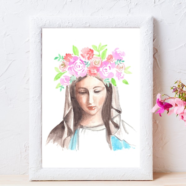 DIGITAL Prints, Mary May Crowning Art, Marian Art, Printable Wall Art, Printable Greeting Card