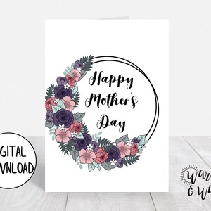 Druckbare Muttertagskarte, Blumen Muttertagskarte Digital, für Mama, für Oma, für Stiefmutter, 5x7 Grußkarte, druckbarer Umschlag