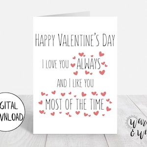 Druckbare Valentinstagskarte lustig, digitale Valentinstagskarte für Frau, für Mann, Liebe, 5x7 Grußkarte, bedruckbarer Umschlag