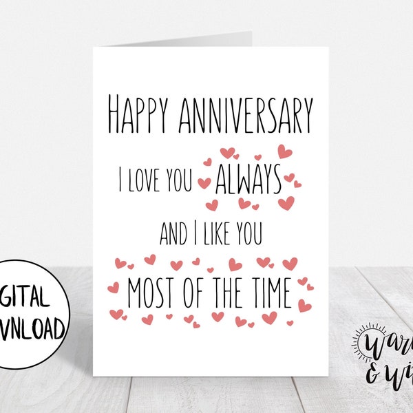 Printable Anniversary Card Funny, Funny Anniversary Card for Husband, for Wife, for Boyfriend, for Girlfriend, 5x7 Card, Printable Envelope