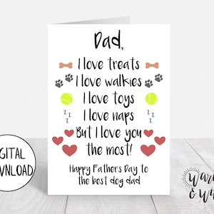 Afdrukbare Vaderdagkaart van hond, hond papa kaart, digitale kaart voor papa van hond, grappige kaart voor papa, 5x7 wenskaart, afdrukbare envelop